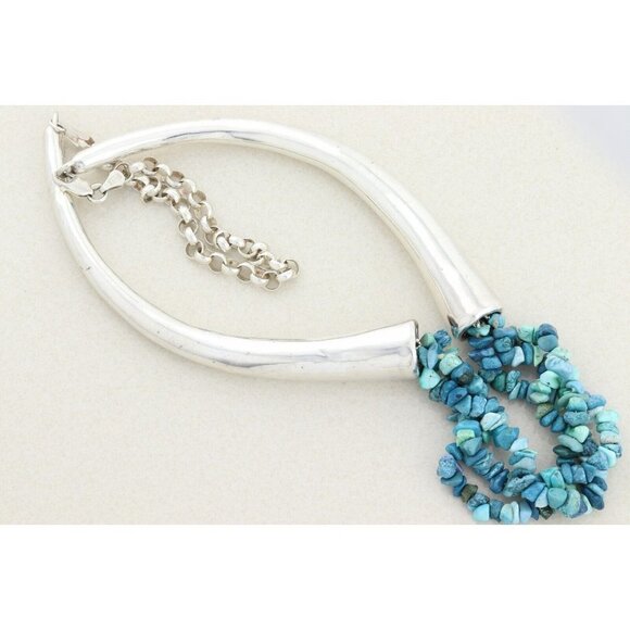 Sterling Silver Turquoise Bead Necklace 26 inch chain - Picture 6 of 7